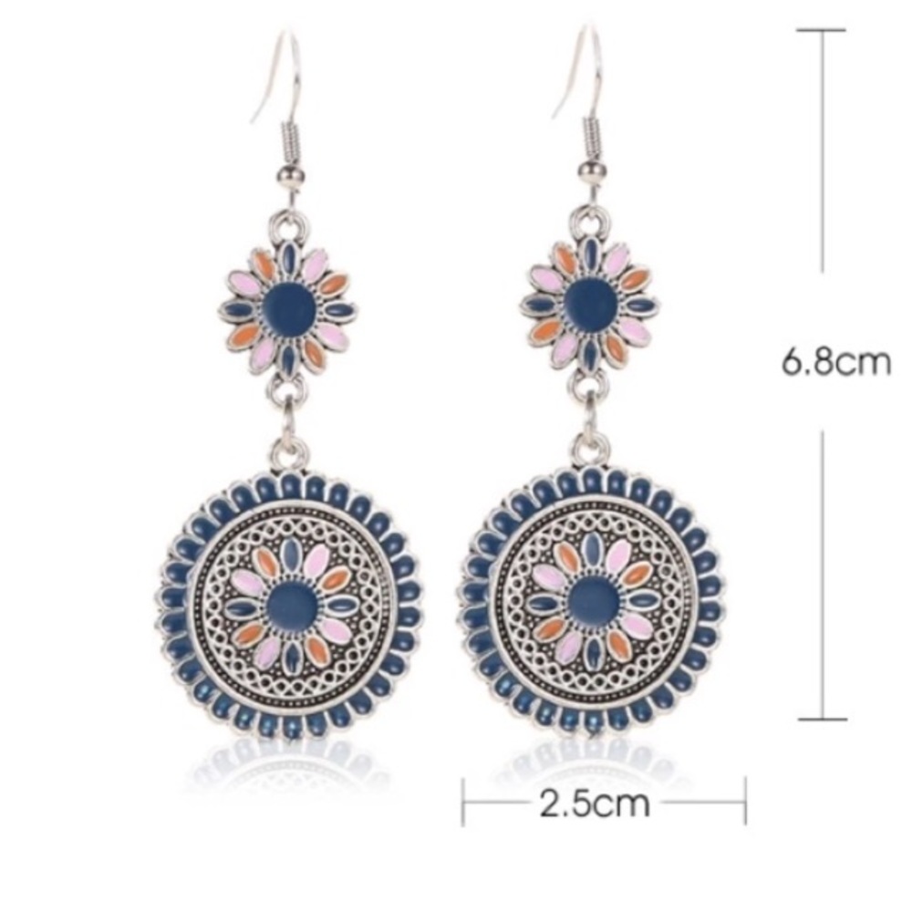 Boho colorful flower dangle earrings - Picture 8 of 9